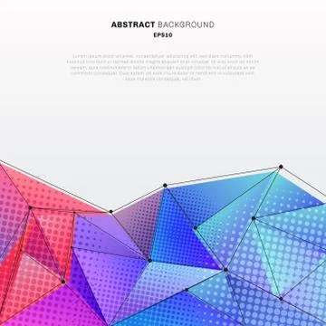 Abstract 3d low polygon shape colorful with halftone and wireframe structure Stock Illustration