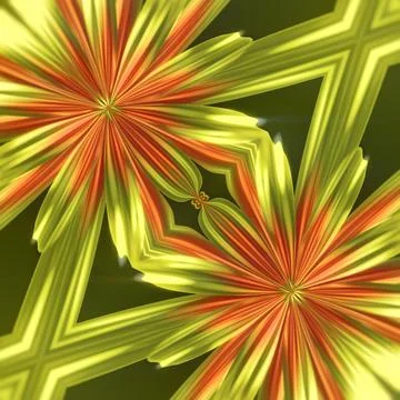 Abstract 3D macro flower with yellow and orange striped petals Illustrazione stock