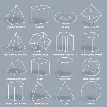 Abstract 3d math geometric outline shapes vector set Stock Illustration