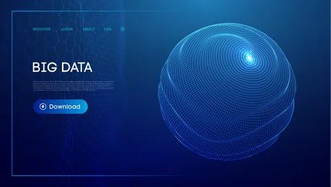 Abstract 3d mesh sphere tech vector. Cloud technology science background. Stock Illustration