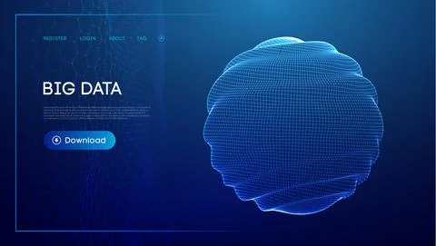 Abstract 3d mesh sphere tech vector. Cloud technology science background. Stock Illustration