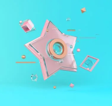 Abstract 3D of metal objects on blue background. stock Illustration Stock Photos