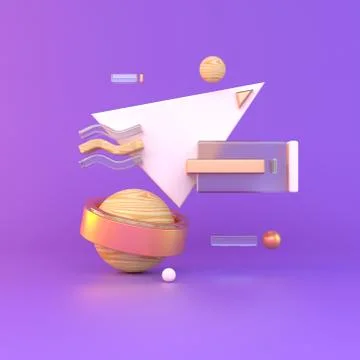 Abstract 3D of metal objects on violet background. stock Illustration Stock Illustration