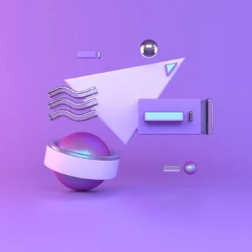 Abstract 3D of metal objects on violet background. stock Illustration Stock Photos