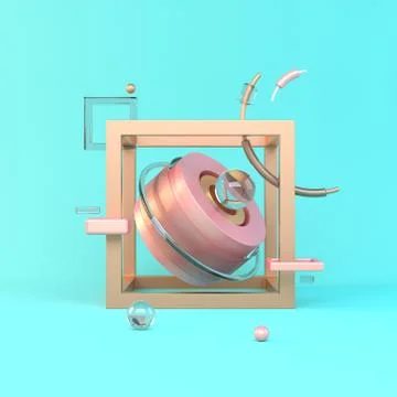 Abstract 3D of metal objects on violet background. stock Illustration Stock Photos