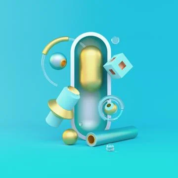 Abstract 3D of metal objects on violet background. stock Illustration Fotos de archivo