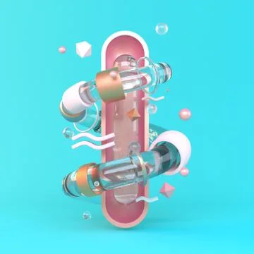 Abstract 3D of metal objects on violet background. stock Illustration Fotos de archivo