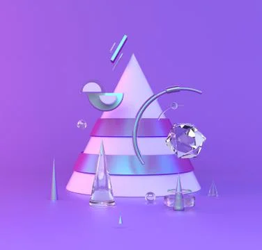 Abstract 3D of metal objects on violet background. stock Illustration Fotos de archivo