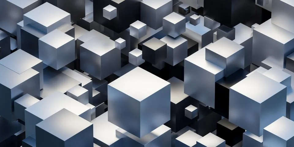 Abstract 3D Metallic Cubes Pattern Stock Illustration