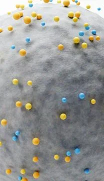 Abstract 3D Microscopic Concept or Planet Surface with Floating Colorful Sp.. 스톡 일러스트
