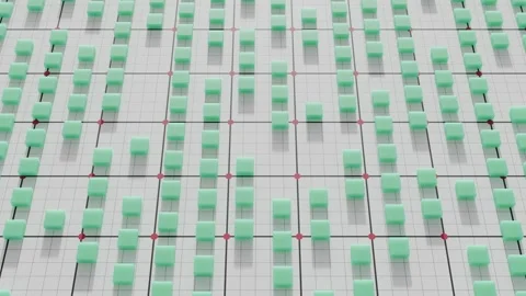 Abstract 3D Mint Green Cubes on Moving Grid Graph Loop Stock-Footage 334868866