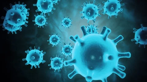 Abstract 3d model of coronavirus 2019-nCoV pathogen cells in infected blood Stock Footage 127220991