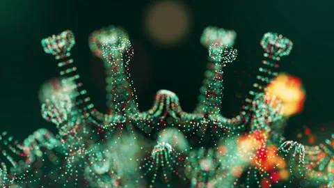 Abstract 3d model of coronavirus 2019-nCoV pathogen cells in infected blood Stock Footage 131200126