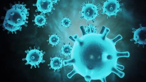 Abstract 3d model of coronavirus 2019-nCoV pathogen cells in infected blood Illustrazione stock