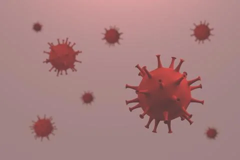 Abstract 3D model of coronavirus with tentacles on a red background. 3D rende Stock Illustration