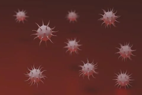 Abstract 3D model of coronavirus with tentacles on a red background. 3D rende Stock Illustration