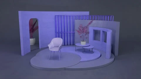 Abstract 3D model of a living room of purple color. Animation. Interior of a Stock Footage 150907733