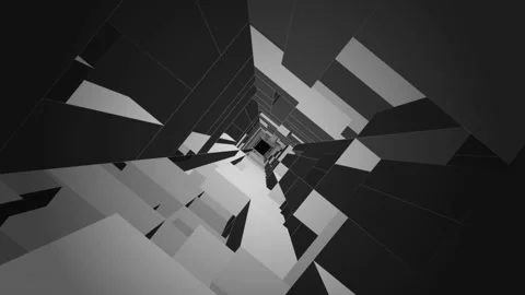 Abstract 3D Monochromatic Geometric Tunnel Motion Background 库存影片 344755437