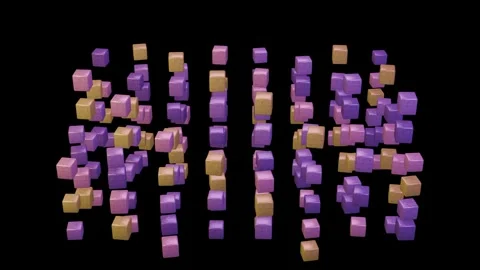 Abstract 3D motion background featuring multiple glowing purple and gold cu.. Video stock 347818716