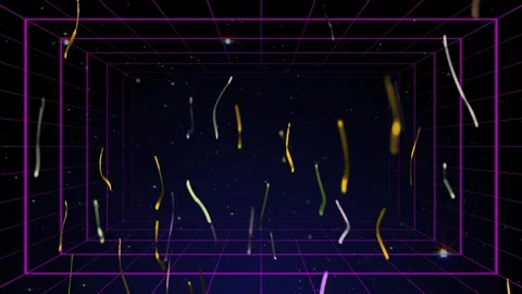 Abstract 3d motion background with floating golden and silver confetti ribbons Stock Footage 337460887