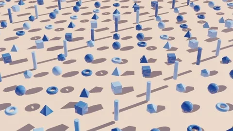 Abstract 3D Motion Design with Various Cyan and Blue Geometric Elements Stock Footage 278026353