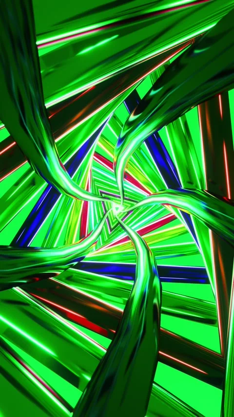 Abstract 3D Motion Graphic Flight Through Neon Green and Purple Triangular Video stock 347585130