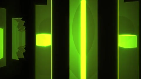 Abstract 3d Motion Graphics with Fast moving Neon Green and Blue Glowing Shap Stock Footage 343684501
