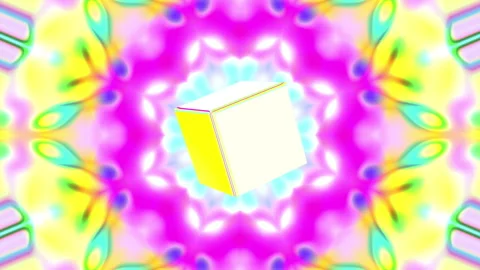 Abstract 3D Multi-Color Metallic Cube on Vibrant Holographic Kaleidoscope N.. Stock Footage 343451356