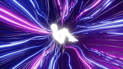 Abstract 3D neon background. Blue and purple energy, streams of information Stock Illustration
