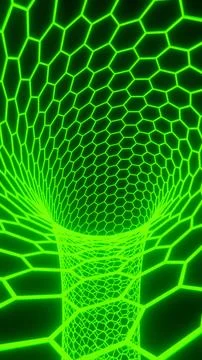Abstract 3D neon glow laser futuristic geometric hexagon tunnel colors Stock Illustration