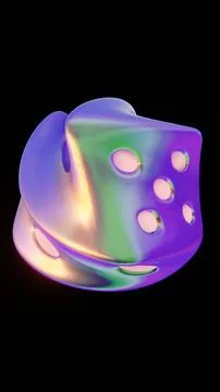 Abstract 3d neon metallic reflective dice cube shape twist retro disco groovy Stock Illustration