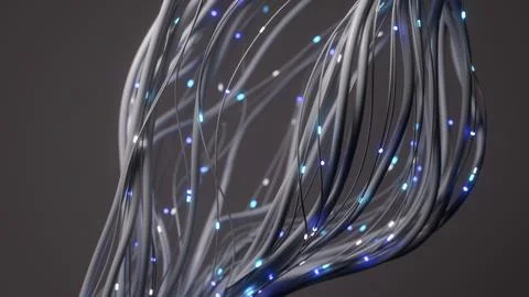 Abstract 3d network of cables with illuminated lights, symbolizing data tra.. Stock Illustration