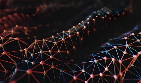 Abstract 3D network of glowing dots and connecting lines Foto stock