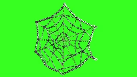 Abstract 3D network metal chain web on green render 3d loop Video stock 314503556
