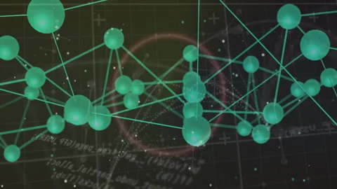 Abstract 3D network visualizing green spheres connecting over dark grid under Stock Footage 309287608