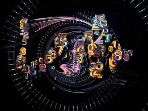 Abstract 3D Numbers with Neon Light Trails on Black Background Stock Illustration