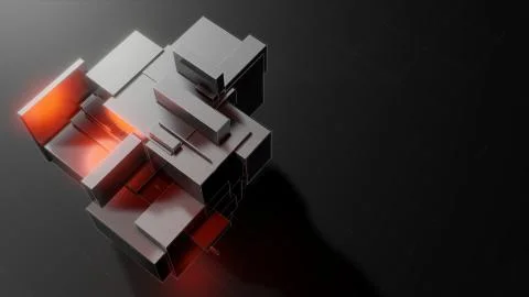 Abstract 3d object consisting of cubes. Red glow inside the object Stock Illustration
