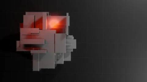 Abstract 3d object consisting of cubes. Red glow inside the object Illustrazione stock