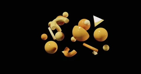 Abstract 3d objects on black background, composition of flying forms, mixed Stock Footage 162028698