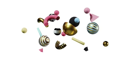 Abstract 3d objects on white background, composition of flying forms, mixed Stock Footage 162255830