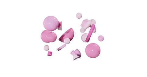 Abstract 3d objects on white background, composition of flying forms, mixed Stock Illustration