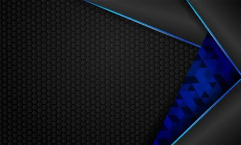Abstract 3d overlap shapes modern dark texture with glowing blue element de.. Stockillustratie