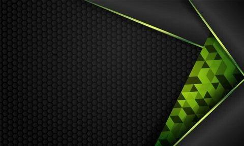 Abstract 3d overlap shapes modern dark texture with glowing green element d.. Stockillustratie