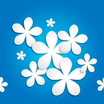 Abstract 3d paper flower vector pattern blue background Stock Illustration