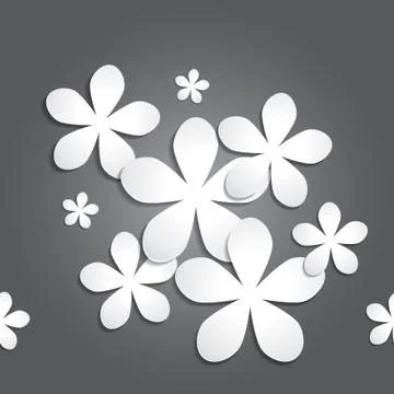 Abstract 3d paper flower vector pattern grey background Stock Illustration