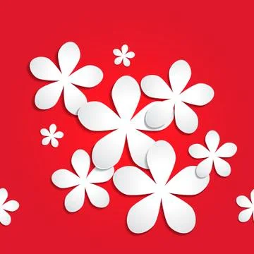 Abstract 3d paper flower vector pattern red background Stock Illustration