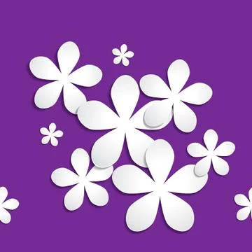 Abstract 3d paper flower vector pattern on purple background Stock-Illustration