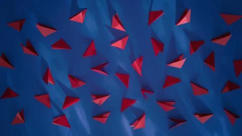Abstract of 3D paper red triangles folded in geometric shapes on dark banner Foto stock