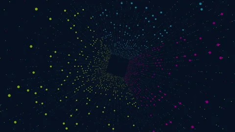 Abstract 3D particle tunnel with red green blue dots on dark background footage Stock Footage 333140295