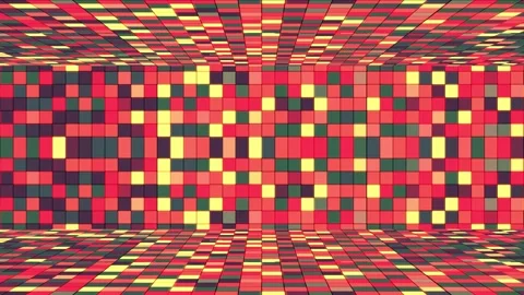 Abstract 3D perspective walls for title backdrop. glowing square tiles Video stock 333795909